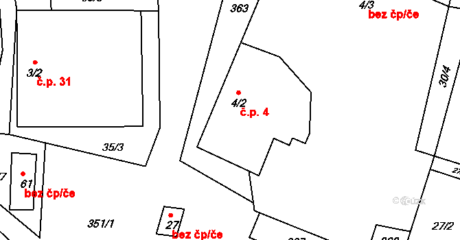 Libořezy 4, Stříbřec na parcele st. 4/2 v KÚ Libořezy, Katastrální mapa