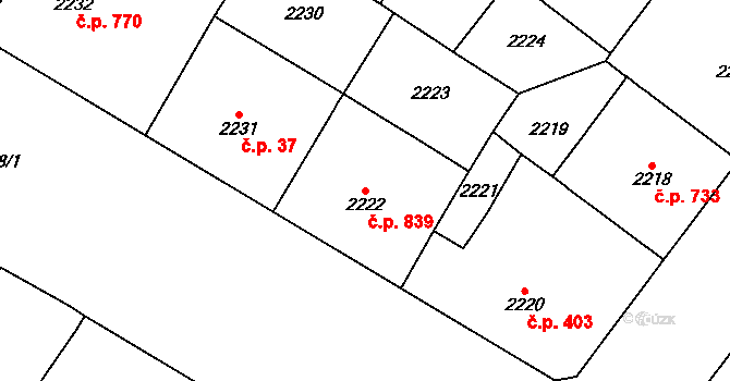 Vinohrady 839, Praha na parcele st. 2222 v KÚ Vinohrady, Katastrální mapa