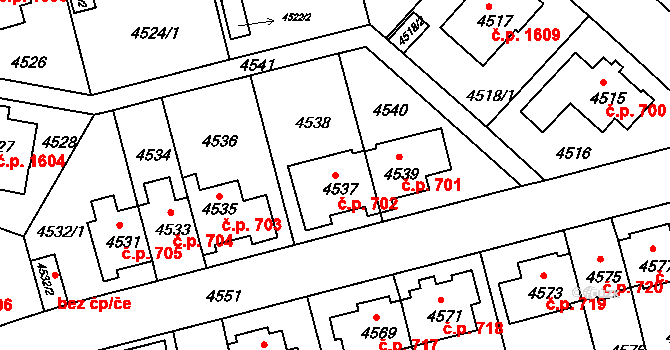 Záběhlice 702, Praha na parcele st. 4537 v KÚ Záběhlice, Katastrální mapa