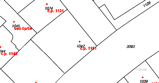Nusle 1151, Praha na parcele st. 1042 v KÚ Nusle, Katastrální mapa