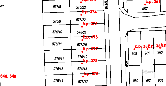 Háje 376, Praha na parcele st. 576/20 v KÚ Háje, Katastrální mapa