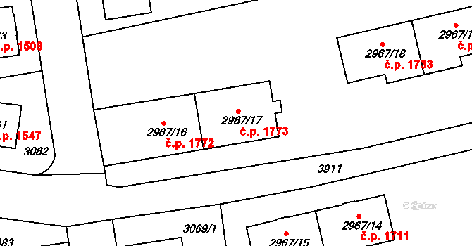 Modřany 1773, Praha na parcele st. 2967/17 v KÚ Modřany, Katastrální mapa