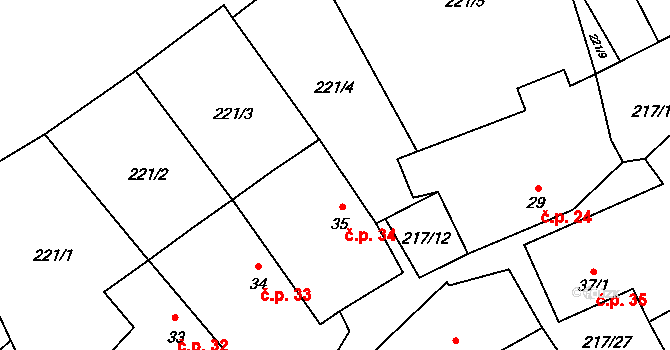 Polště 34 na parcele st. 35 v KÚ Polště, Katastrální mapa