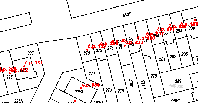 Střížkov 206, Praha na parcele st. 272 v KÚ Střížkov, Katastrální mapa