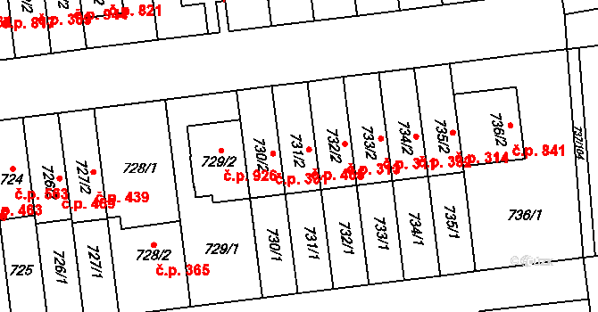 Vysočany 465, Praha na parcele st. 731/2 v KÚ Vysočany, Katastrální mapa