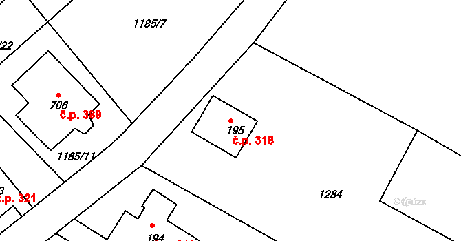 Rumburk 3-Dolní Křečany 318, Rumburk na parcele st. 195 v KÚ Dolní Křečany, Katastrální mapa