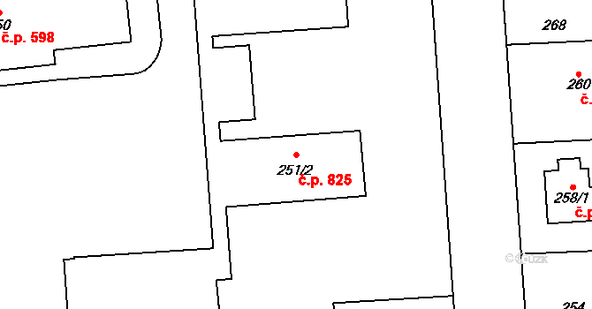Kbely 825, Praha na parcele st. 251/2 v KÚ Kbely, Katastrální mapa