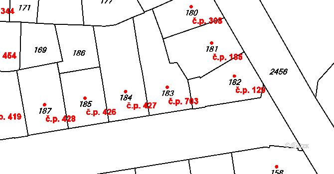 Vršovice 703, Praha na parcele st. 183 v KÚ Vršovice, Katastrální mapa