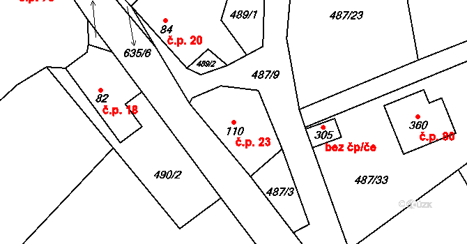Tihava 23, Kotopeky na parcele st. 110 v KÚ Kotopeky, Katastrální mapa