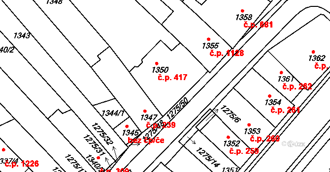 Mutěnice 417 na parcele st. 1350 v KÚ Mutěnice, Katastrální mapa