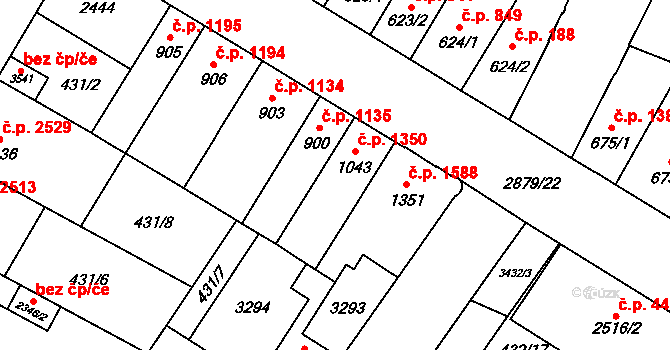 Hodonín 1350 na parcele st. 1043 v KÚ Hodonín, Katastrální mapa