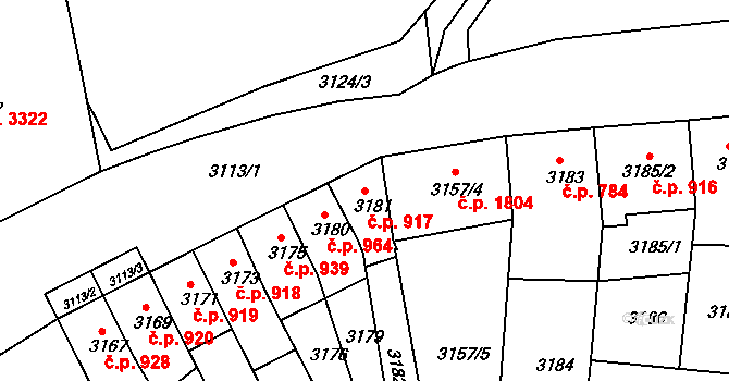 Česká Lípa 917 na parcele st. 3181 v KÚ Česká Lípa, Katastrální mapa