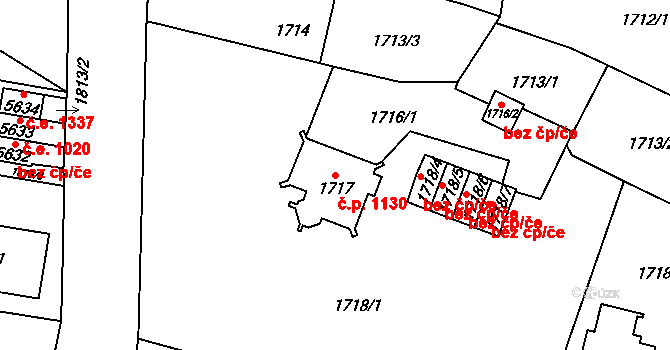 Chomutov 1130 na parcele st. 1717 v KÚ Chomutov I, Katastrální mapa