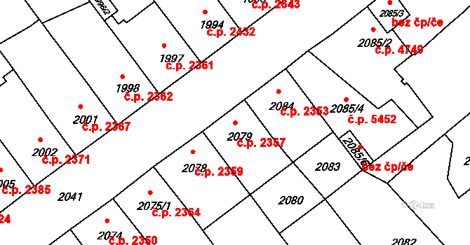 Chomutov 2357 na parcele st. 2079 v KÚ Chomutov II, Katastrální mapa