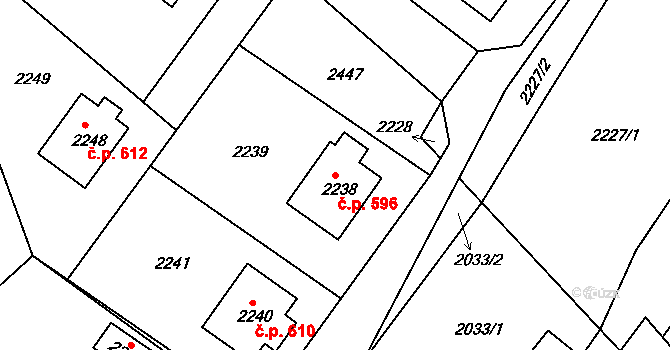 Hodkovice nad Mohelkou 596 na parcele st. 2238 v KÚ Hodkovice nad Mohelkou, Katastrální mapa
