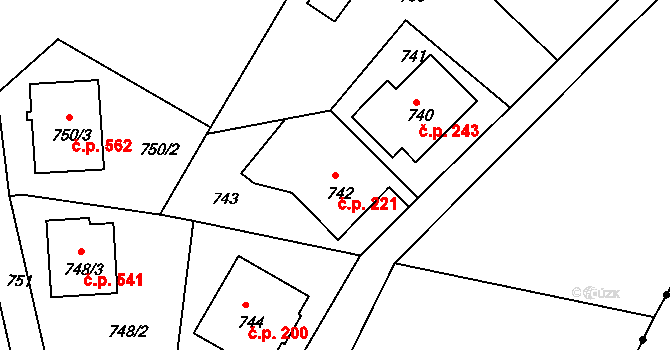 Liberec XI-Růžodol I 221, Liberec na parcele st. 742 v KÚ Růžodol I, Katastrální mapa
