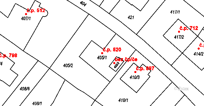Liberec XIV-Ruprechtice 520, Liberec na parcele st. 405/1 v KÚ Ruprechtice, Katastrální mapa