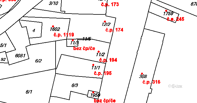 Rosice 194 na parcele st. 11/2 v KÚ Rosice u Brna, Katastrální mapa