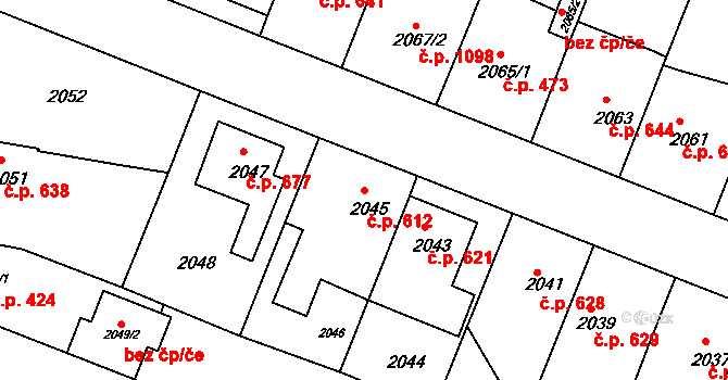 Kuřim 612 na parcele st. 2045 v KÚ Kuřim, Katastrální mapa