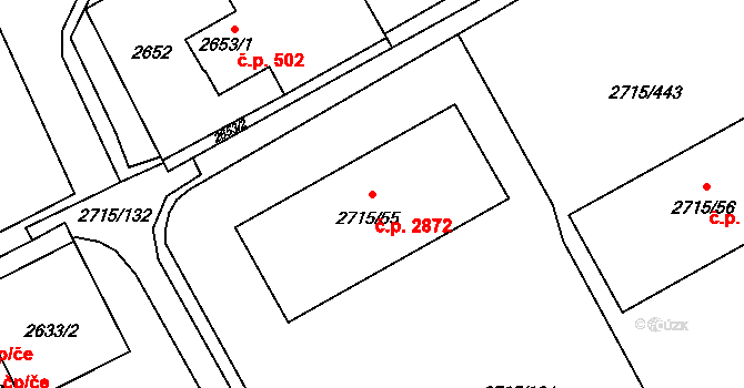 Hranice 2872, Karviná na parcele st. 2715/55 v KÚ Karviná-město, Katastrální mapa
