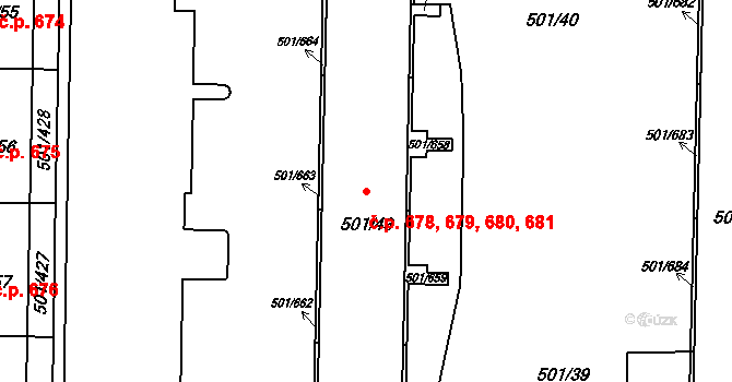 Ráj 678,679,680,681, Karviná na parcele st. 501/43 v KÚ Ráj, Katastrální mapa