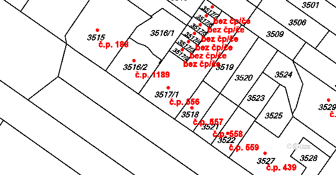 Lobzy 556, Plzeň na parcele st. 3517/1 v KÚ Plzeň, Katastrální mapa