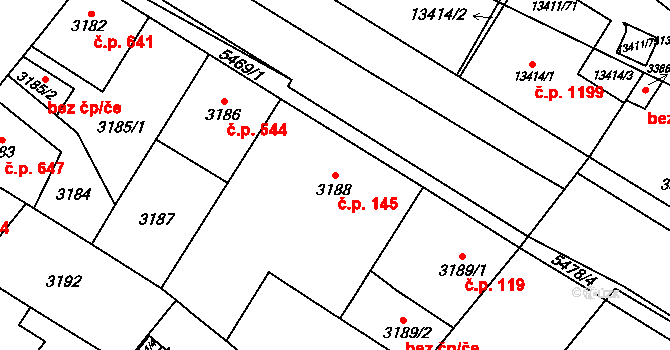 Lobzy 145, Plzeň na parcele st. 3188 v KÚ Plzeň, Katastrální mapa