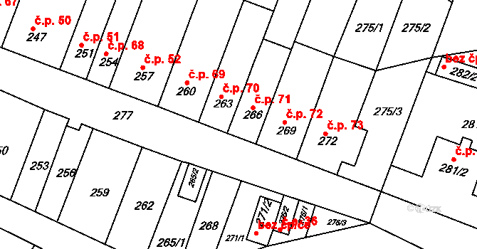 Ledce 71 na parcele st. 266 v KÚ Ledce u Židlochovic, Katastrální mapa