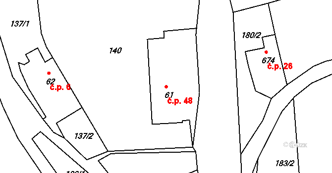 Parník 48, Česká Třebová na parcele st. 61 v KÚ Parník, Katastrální mapa