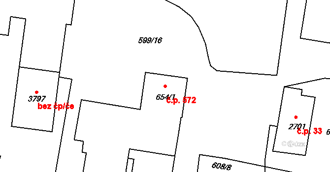 Ústí nad Orlicí 572 na parcele st. 654/1 v KÚ Ústí nad Orlicí, Katastrální mapa