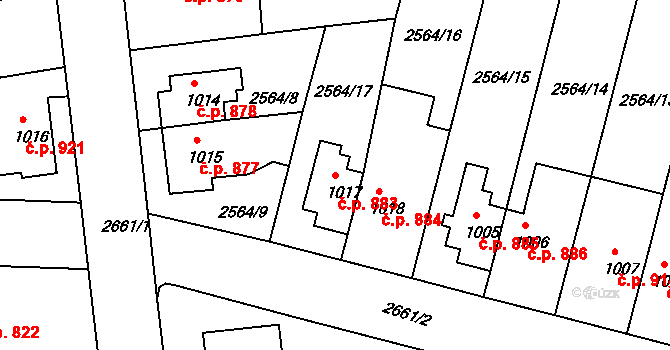 Ústí nad Orlicí 883 na parcele st. 1017 v KÚ Ústí nad Orlicí, Katastrální mapa