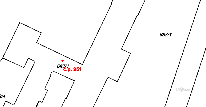 Šumbark 851, Havířov na parcele st. 687/1 v KÚ Šumbark, Katastrální mapa