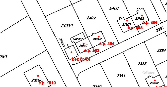 Prostřední Suchá 463, Havířov na parcele st. 2401/1 v KÚ Prostřední Suchá, Katastrální mapa