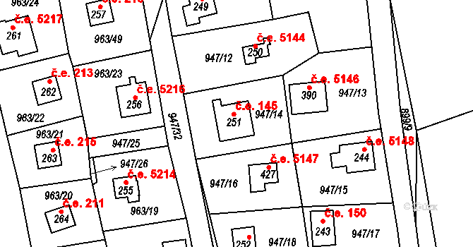 Kozojedy 145 na parcele st. 251 v KÚ Kozojedy u Kostelce nad Černými Lesy, Katastrální mapa