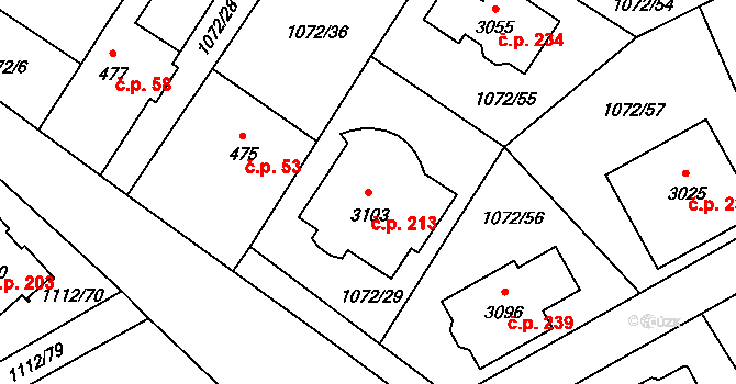 Hamrníky 213, Mariánské Lázně na parcele st. 3103 v KÚ Úšovice, Katastrální mapa