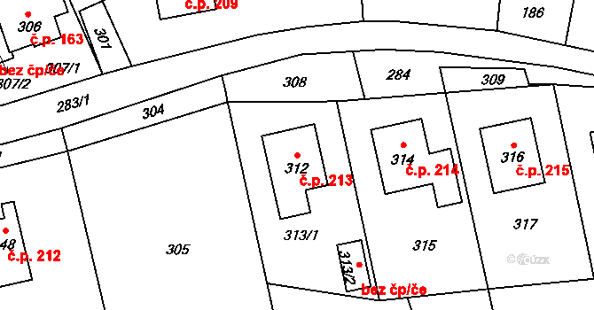 Loučky 213, Zátor na parcele st. 312 v KÚ Loučky u Zátoru, Katastrální mapa