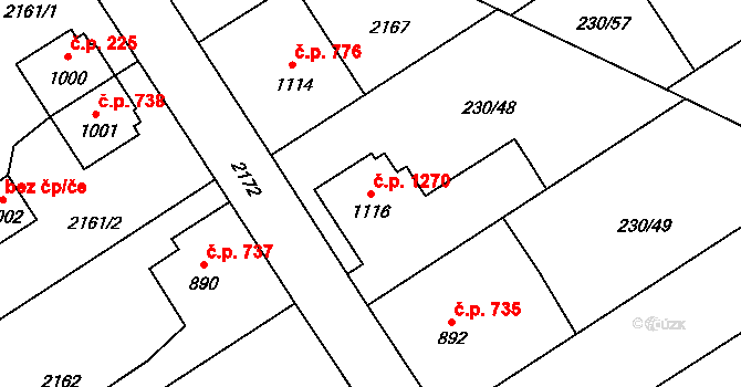 Blatná 1270 na parcele st. 1116 v KÚ Blatná, Katastrální mapa