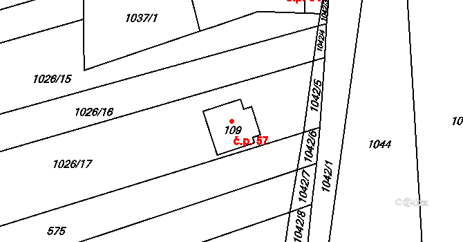 Sulimov 57 na parcele st. 109 v KÚ Sulimov, Katastrální mapa