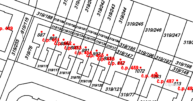 Přímětice 456, Znojmo na parcele st. 892 v KÚ Přímětice, Katastrální mapa