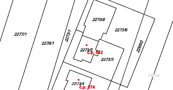 Želechovice nad Dřevnicí 612 na parcele st. 2273/5 v KÚ Želechovice nad Dřevnicí, Katastrální mapa