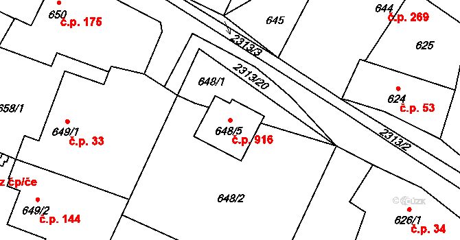 Studénka 916 na parcele st. 648/5 v KÚ Studénka nad Odrou, Katastrální mapa
