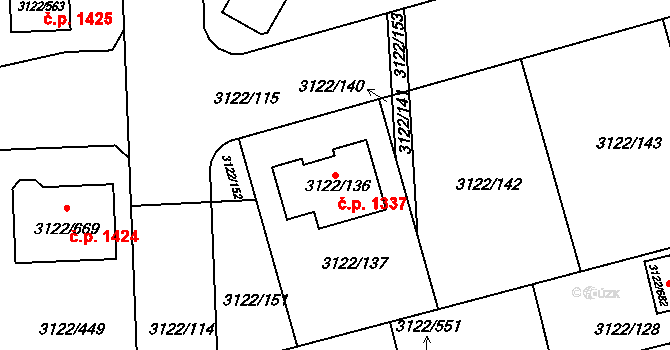 Pohořelice 1337 na parcele st. 3122/136 v KÚ Pohořelice nad Jihlavou, Katastrální mapa