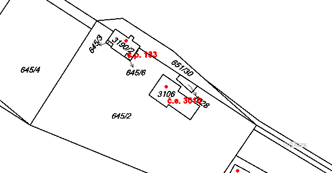 Sezimovo Ústí 3010 na parcele st. 3106 v KÚ Sezimovo Ústí, Katastrální mapa