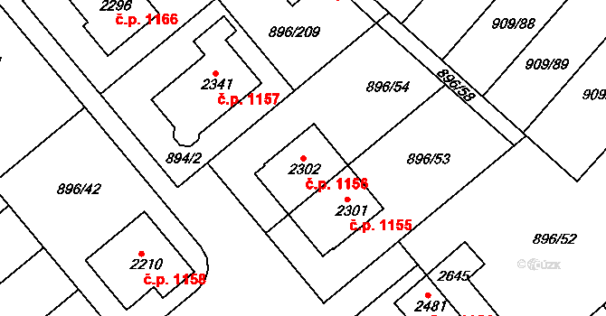 Blatná 1156 na parcele st. 2302 v KÚ Blatná, Katastrální mapa