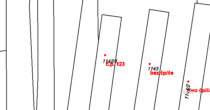 Týnec nad Labem 123 na parcele st. 1142/1 v KÚ Týnec nad Labem, Katastrální mapa