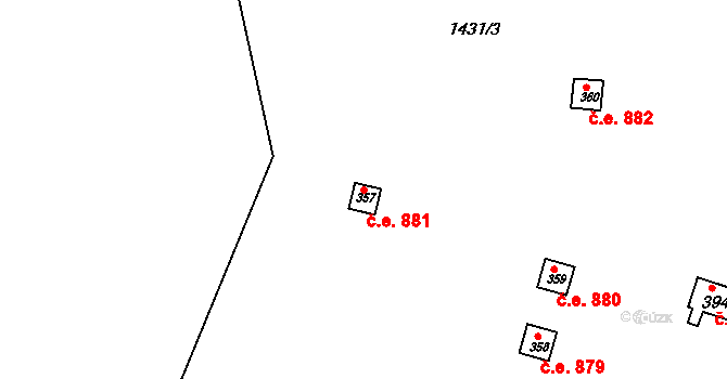 Štětí 881 na parcele st. 357 v KÚ Štětí II, Katastrální mapa