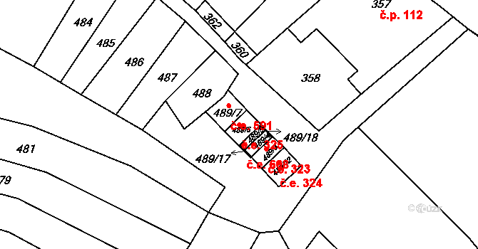 Horákov 325, Mokrá-Horákov na parcele st. 489/6 v KÚ Horákov, Katastrální mapa