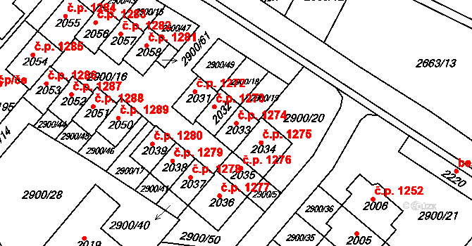 Rosice 1274 na parcele st. 2033 v KÚ Rosice u Brna, Katastrální mapa
