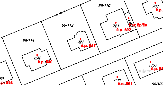 Hovorčovice 557 na parcele st. 921 v KÚ Hovorčovice, Katastrální mapa