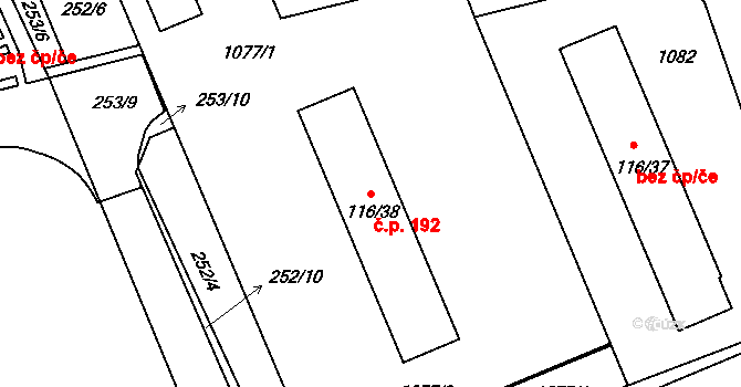 Dlouhá Ves 192, Rychnov nad Kněžnou na parcele st. 116/38 v KÚ Dlouhá Ves u Rychnova nad Kněžnou, Katastrální mapa